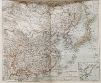 Старинная карта «Китай и Япония», Большая энциклопедия, масштаб 1:18 500 000, Санкт-Петербург, 1900-е