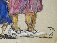 Шарж «Баба Лена и мать Алевтины» по фильму «Кот в мешке», художник Т. Щукина, картон, 1978 г.