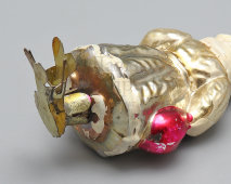 Ёлочная игрушка на прищепке «Дед Мороз с елкой и мешком подарков», стекло, СССР, 1950-е