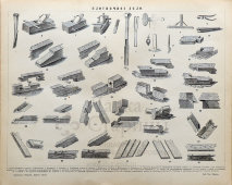 Старинная гравюра «Плотничное дело», бумага, Брокгауз и Ефрон​, Санкт-Петербург, 1890-е