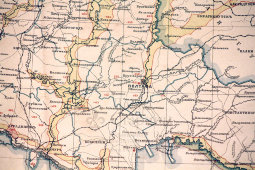 Старинная карта Полтавской губернии России, бумага, багет, к. 19 в.