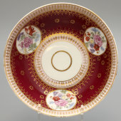 Стакан с блюдцем в цветочной росписи с позолотой, Первомайский фарфоровый завод (Песочное), 1920-е