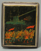 Агитационный советский портсигар «За власть Советов!», художник Мельников Г., Палех, 1947 г.