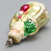 Винтажная подвесная ёлочная игрушка «Дед Мороз», стекло, металл, 1950-60 гг.